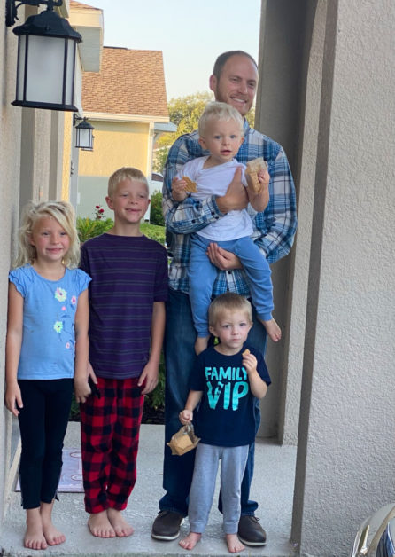 Nathan's first day in his new position. Meagan wanted to mark the occasion with a family photo.