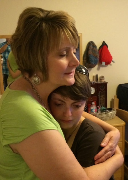 Saying goodbye before leaving her at college.